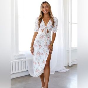 Hello Molly Floral Midi Dress in White and Pink